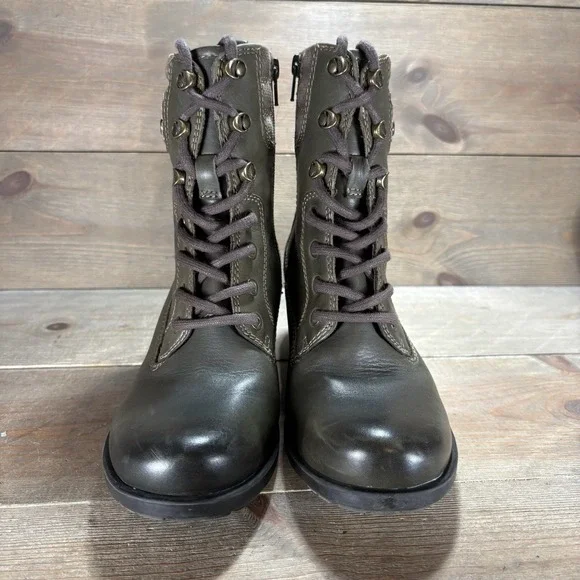 earth denali anchor womens size 7.5 shoes green leather heel combat boots - Picture 4 of 11